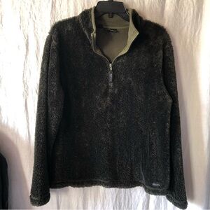 Athleta quarter zip pullover furry fleece dark forest green soft fleece inside L
